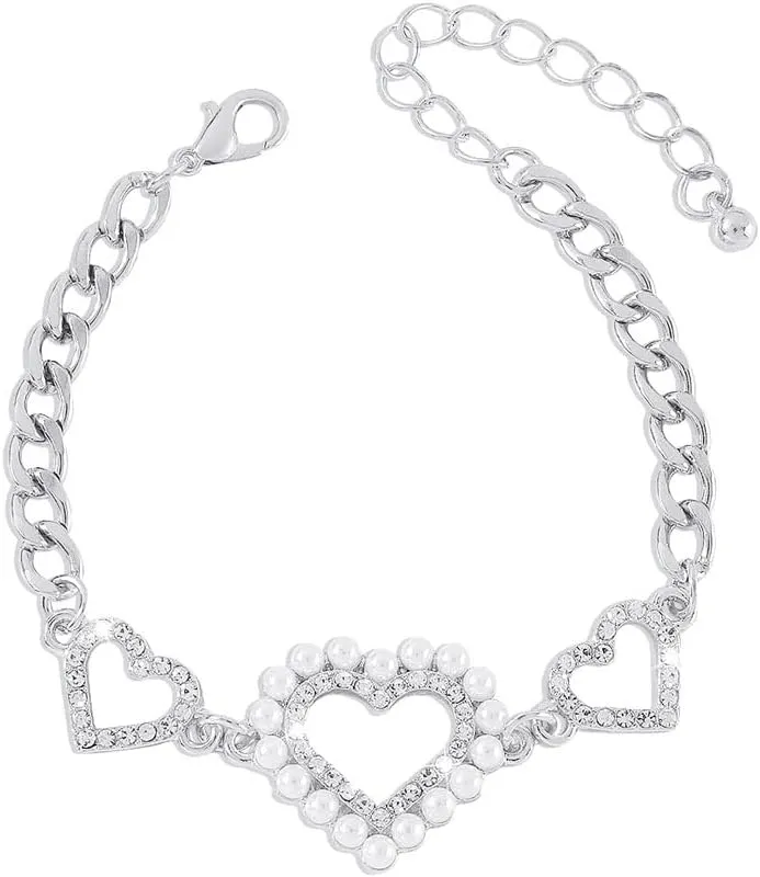 YAZILIND Personality Bracelet Love Heart Geometric Shape Bracelets Women's Imitation Pearl Rhinestone Jewelry