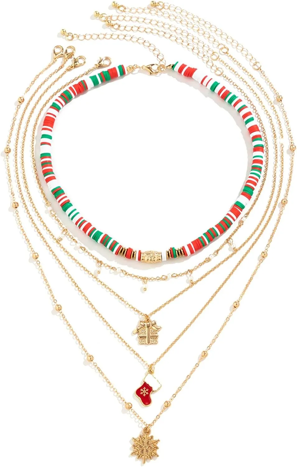 YBMYCM Christmas Necklaces Cute Santa Claus Jingle Bell Snow Christmas Tree Multi Layer Choker Necklace for Christmas Party Holiday Gift
