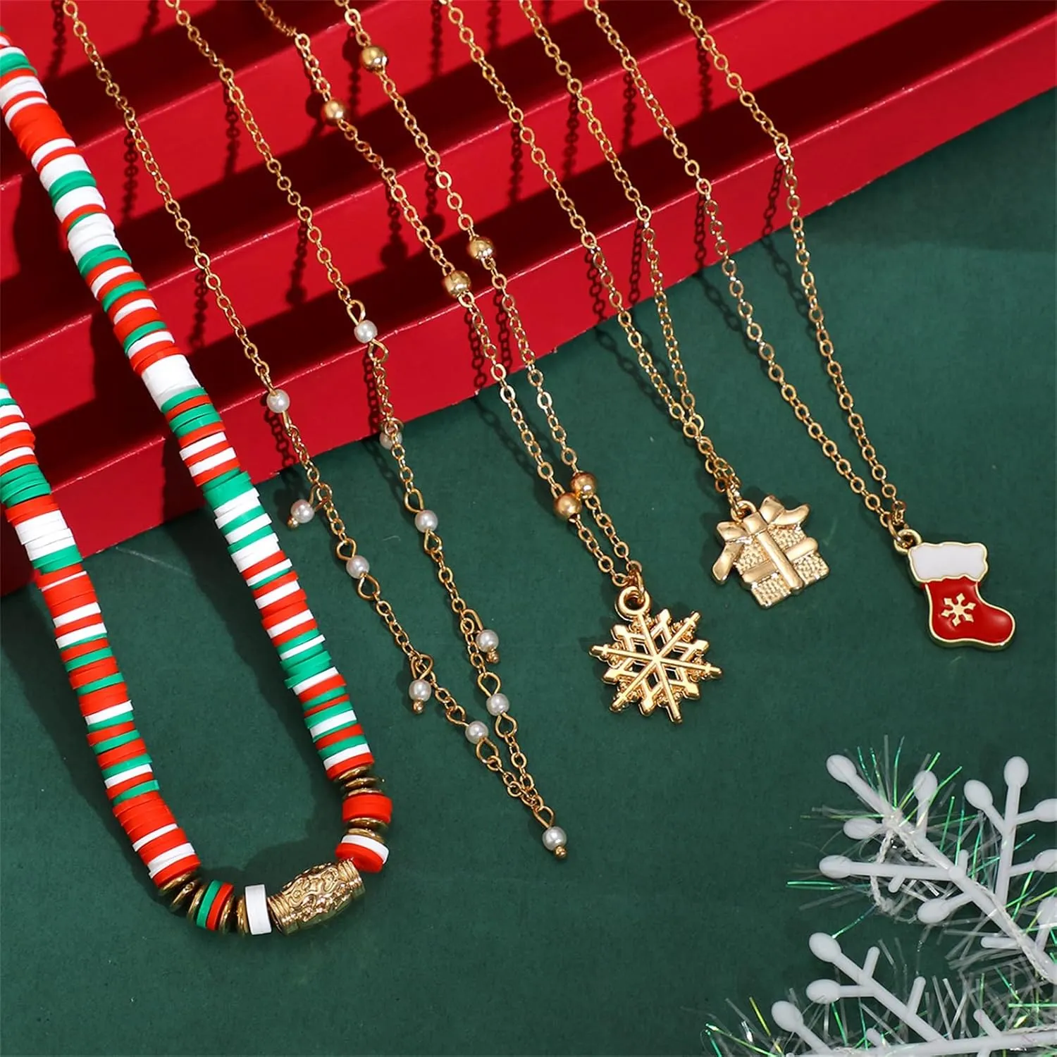 YBMYCM Christmas Necklaces Cute Santa Claus Jingle Bell Snow Christmas Tree Multi Layer Choker Necklace for Christmas Party Holiday Gift