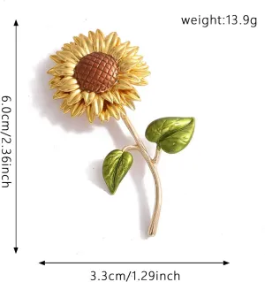 Yellow Flower Rhinestone Sunflower Brooch Enamel Crystal Plant Pin Charm Sun Flower Coat Brooch for Women