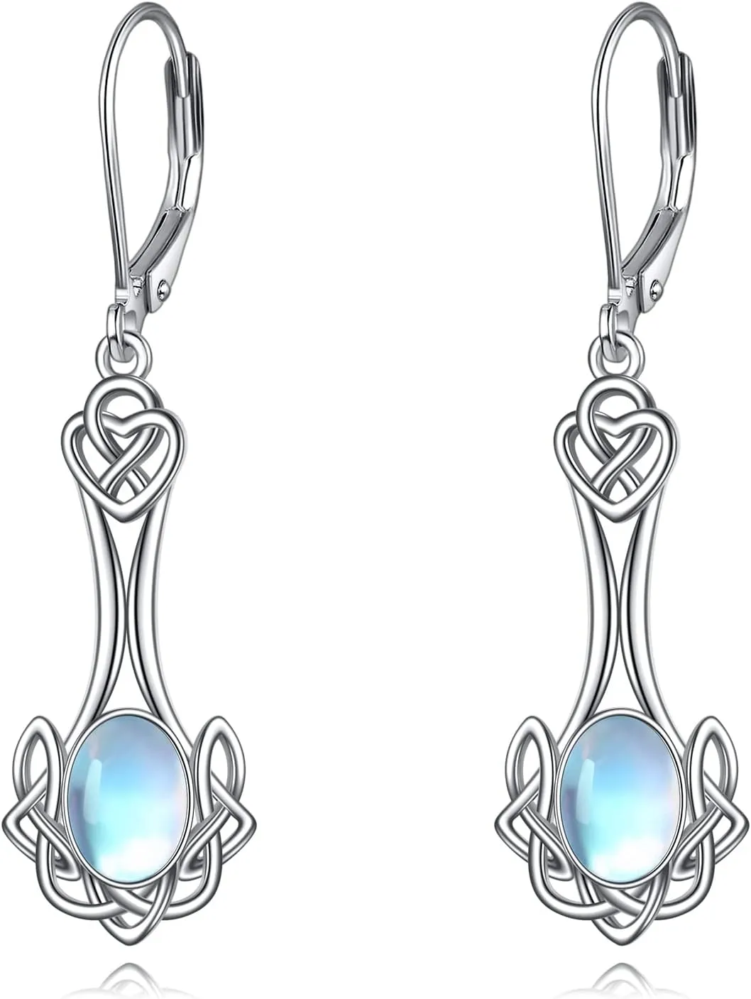 YFN Celtic Moonstone Irish Knot Drop Dangle Earrings Sterling Silver Leverback Earrings Jewelry for Women