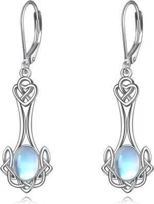 YFN Celtic Moonstone Irish Knot Drop Dangle Earrings Sterling Silver Leverback Earrings Jewelry for Women