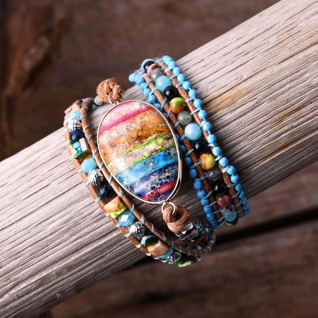 YGLINE Boho Handmade Natural Stone Wrap Bracelets Jasper Crystal Beads Bracelet Jewelry