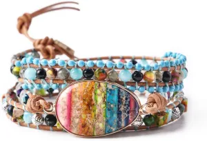 YGLINE Boho Handmade Natural Stone Wrap Bracelets Jasper Crystal Beads Bracelet Jewelry