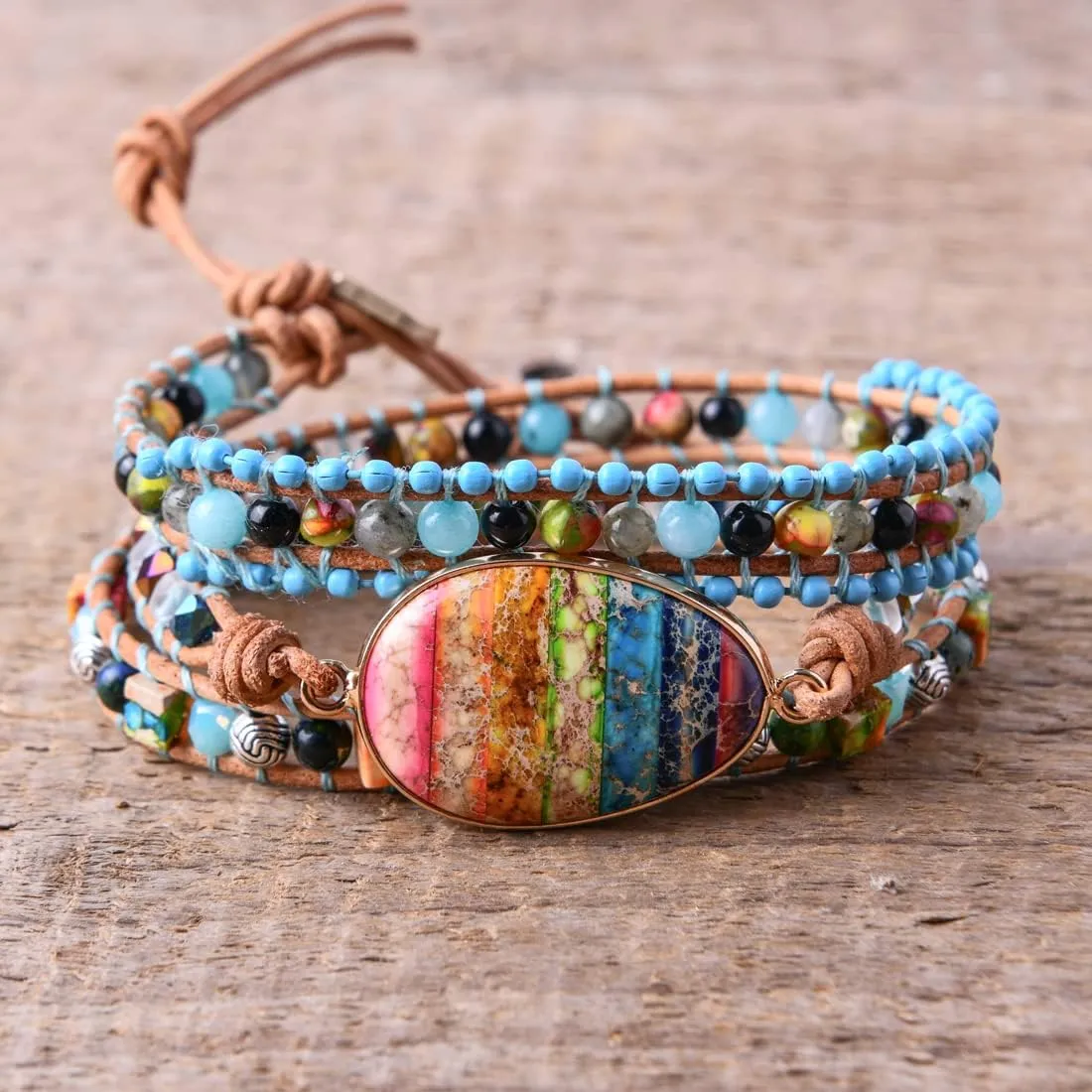 YGLINE Boho Handmade Natural Stone Wrap Bracelets Jasper Crystal Beads Bracelet Jewelry