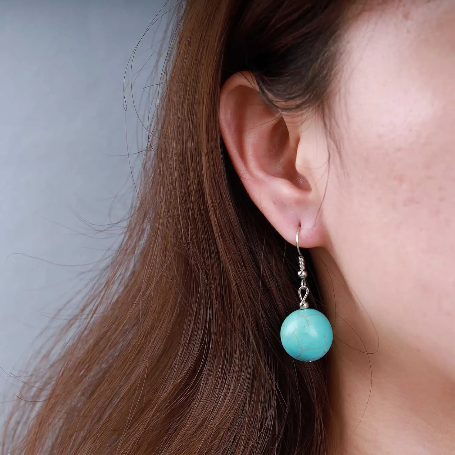 YienDoo Boho Turquoise Heart Drop Dangle Earrings Vintage Western Ethnic Turquoise Stone Hook Earrings Statement Big Love Heart Earrings Jewelry for Women