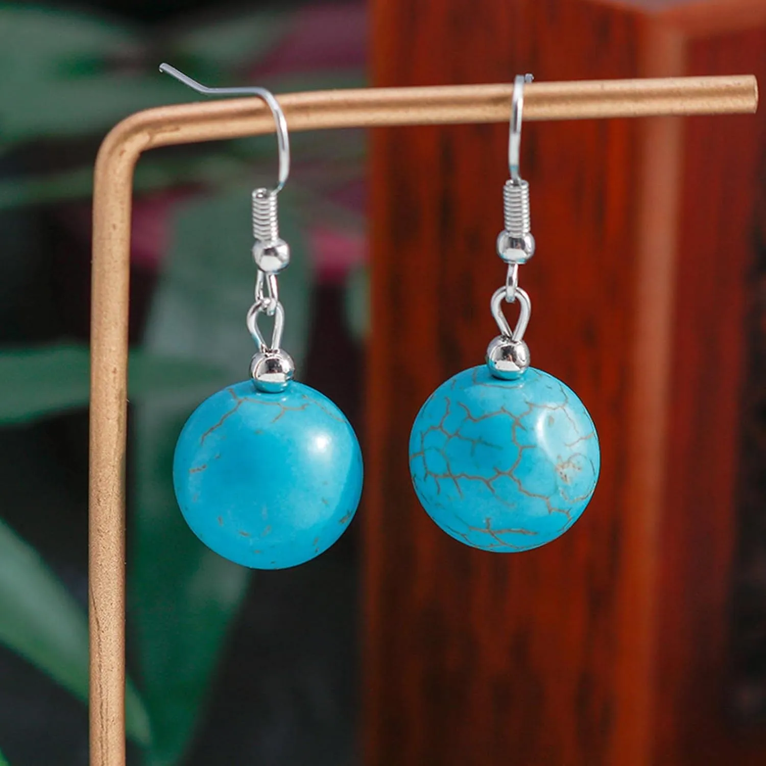 YienDoo Boho Turquoise Heart Drop Dangle Earrings Vintage Western Ethnic Turquoise Stone Hook Earrings Statement Big Love Heart Earrings Jewelry for Women