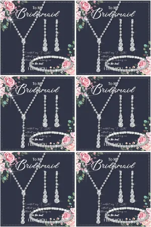 Yinkin 6 Bridesmaid Jewelry Sets Silver Wedding Jewelry Sets Will You Be My Bridesmaid Necklace Earrings Bracelet with Card Proposal Gift for women Costume Accessories