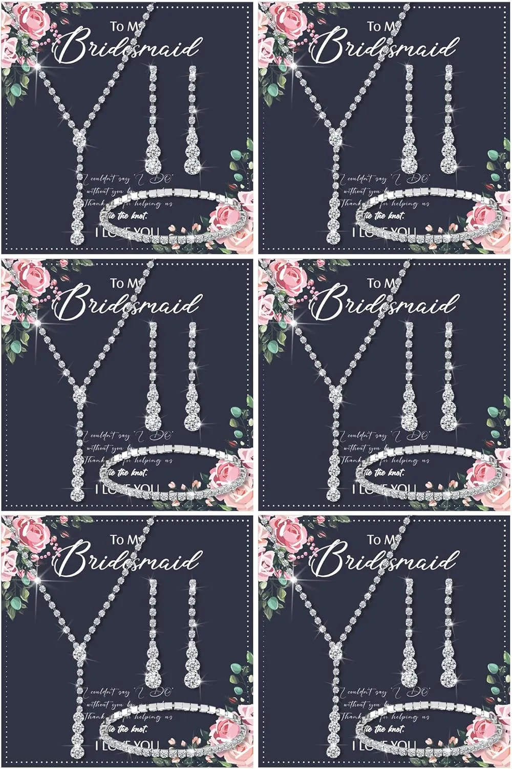 Yinkin 6 Bridesmaid Jewelry Sets Silver Wedding Jewelry Sets Will You Be My Bridesmaid Necklace Earrings Bracelet with Card Proposal Gift for women Costume Accessories