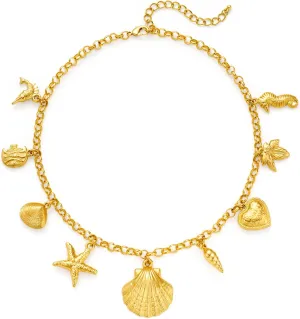 YUJIE Womens 14k Gold Plated Ocean Charms Necklace Starfish Shell Marine Charms Pendant Choker Necklace, Boho Beach Summer Vacation Accessories
