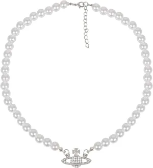 Yunison Pearl Saturn Necklace Rhinestone Pendant Planet Choker Retro Jewelry for Women Birthday Party Anniversary