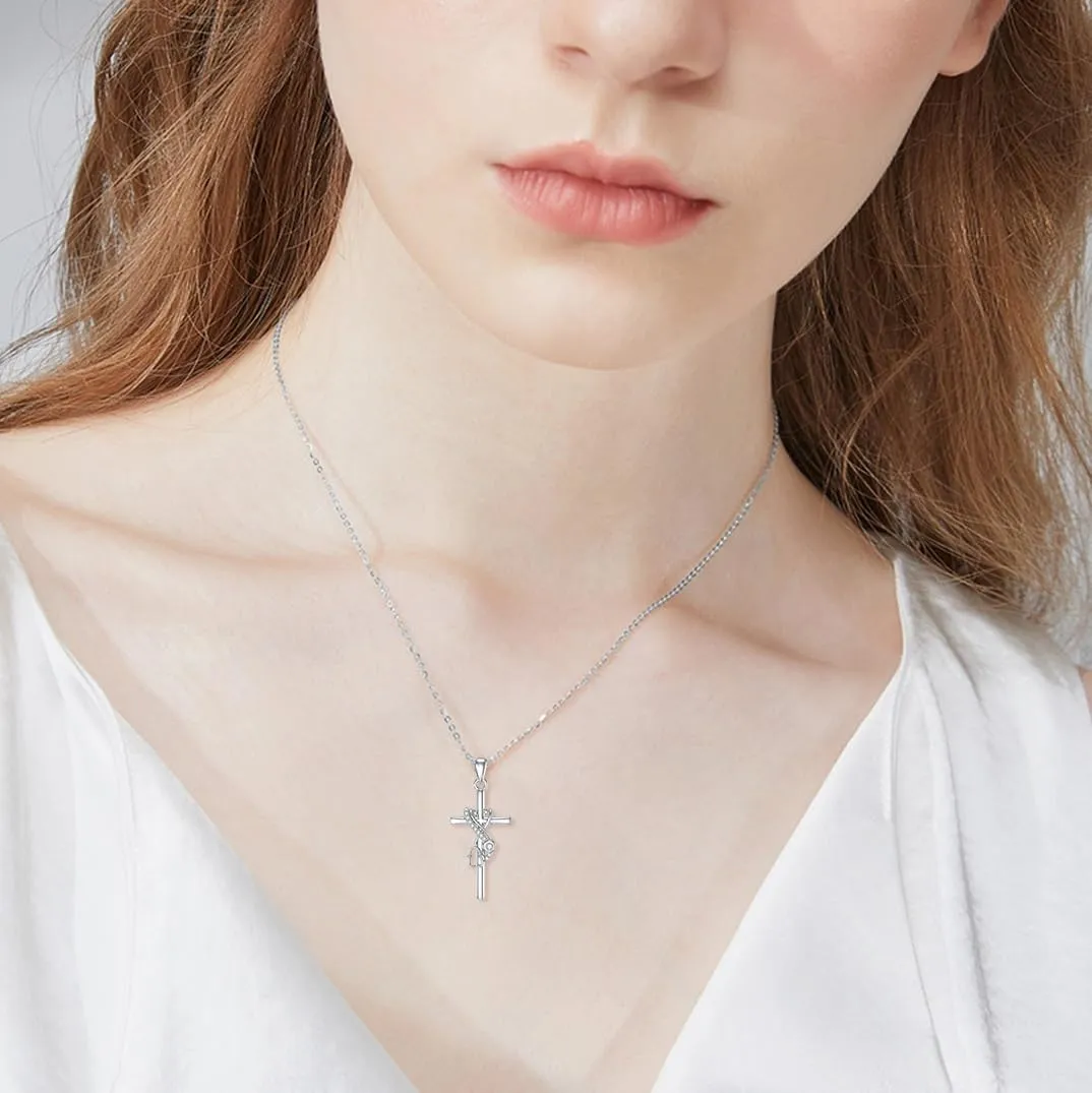 ZBA Natural Diamond Stethoscope Necklaces for Nurse Dorctor 18K White Gold Plated S925 Sterling Silver Nursing Jewelry Graduation Gifts for Women 20inches (F-G,I1-I2)