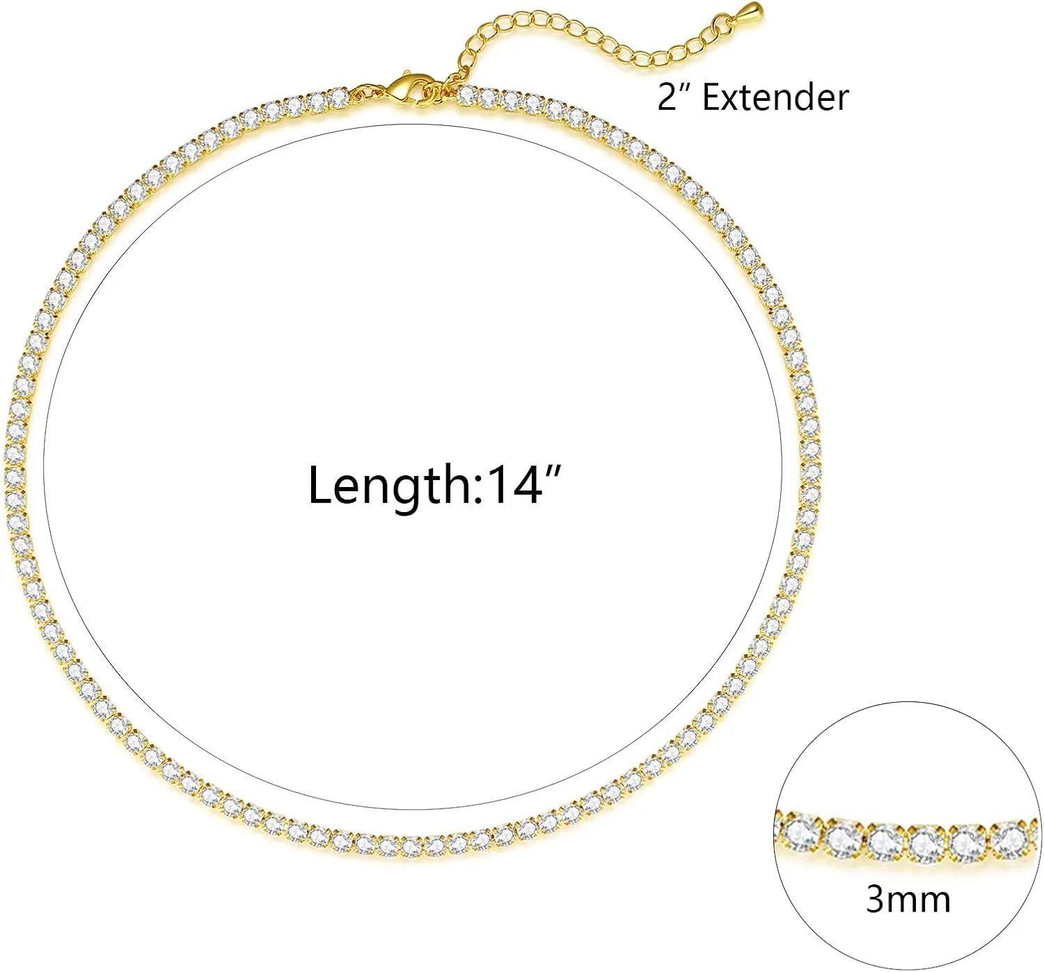 Zeffy Tennis Necklace for Women, 18K Gold/Silver Plated Rhinestone Choker Necklaces Dainty Zirconia Cut Faux Diamond chain Wedding Jewelry for Women