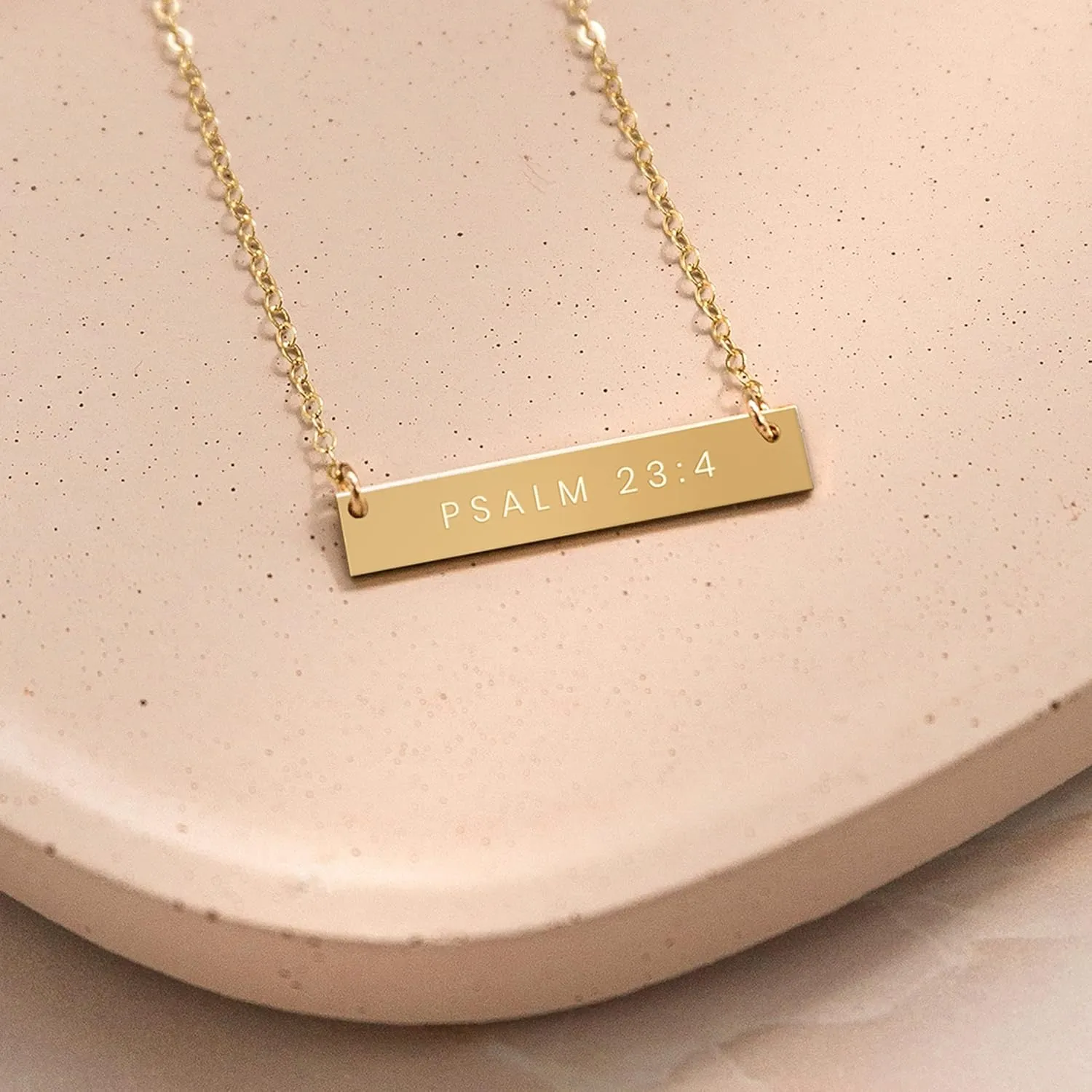 Zen & Zuri Gold Bar Christian Scripture Necklace, Bible Verse, Religious Pendant