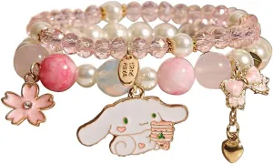 ZMANYIJEW Crystal Beads Pearl Bracelet Cute Cartoon Elastic Beaded Bracelets for Women
