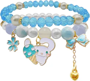 ZMANYIJEW Crystal Beads Pearl Bracelet Cute Cartoon Elastic Beaded Bracelets for Women