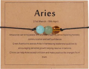 Zodiac Natural Stone Horoscope Bracelets 12 Constellation Astrology Healing Gemstone Crystal Card Packaging Horoscope Bracelet for Women Girls Teens Birthday Anniversary Friendship Exquisite Jewelry Gift Promise Jewelry Gift Card