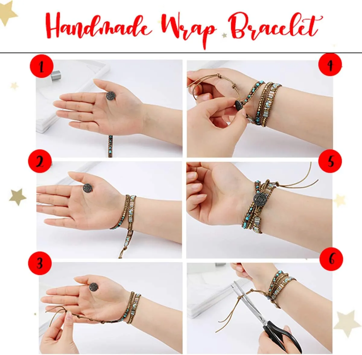 ZOSOJONA Women Wrap Bracelet Boho Natural Jasper Crystal Stone Beads Strand Bracelets
