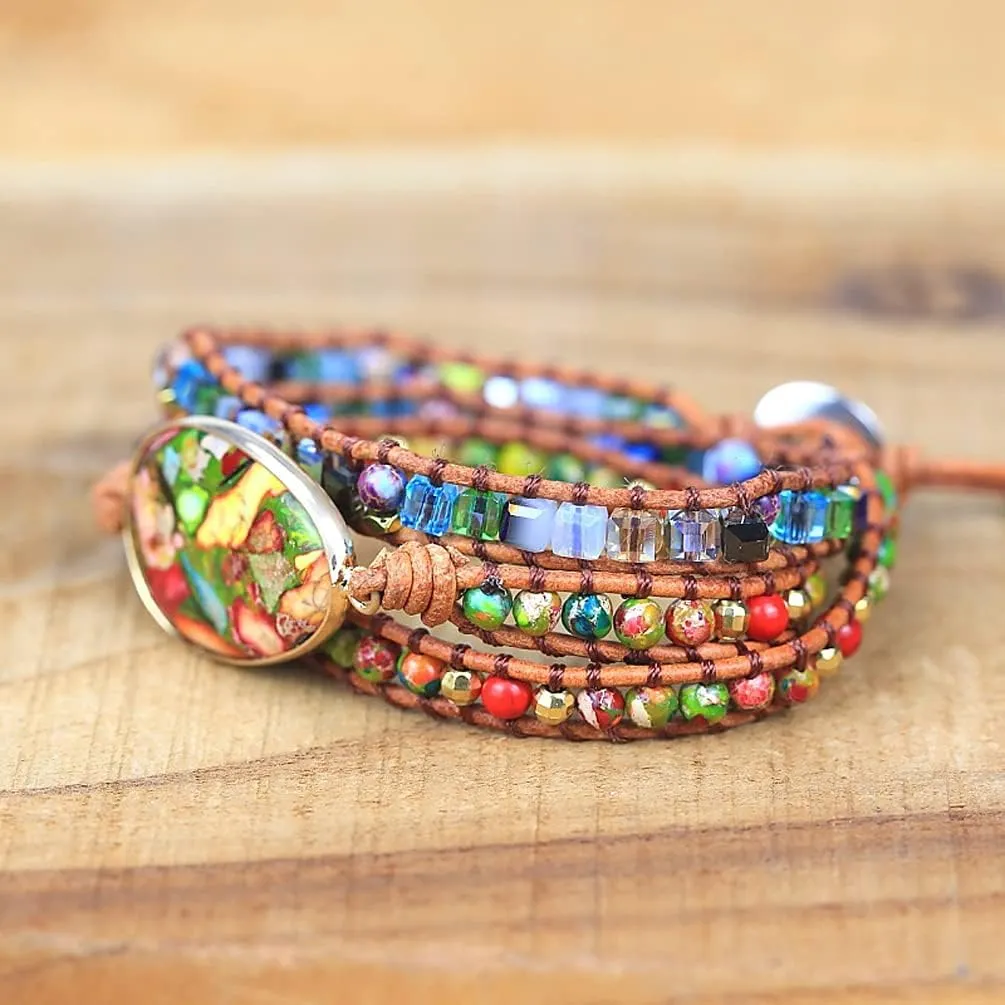 ZOSOJONA Women Wrap Bracelet Boho Natural Jasper Crystal Stone Beads Strand Bracelets