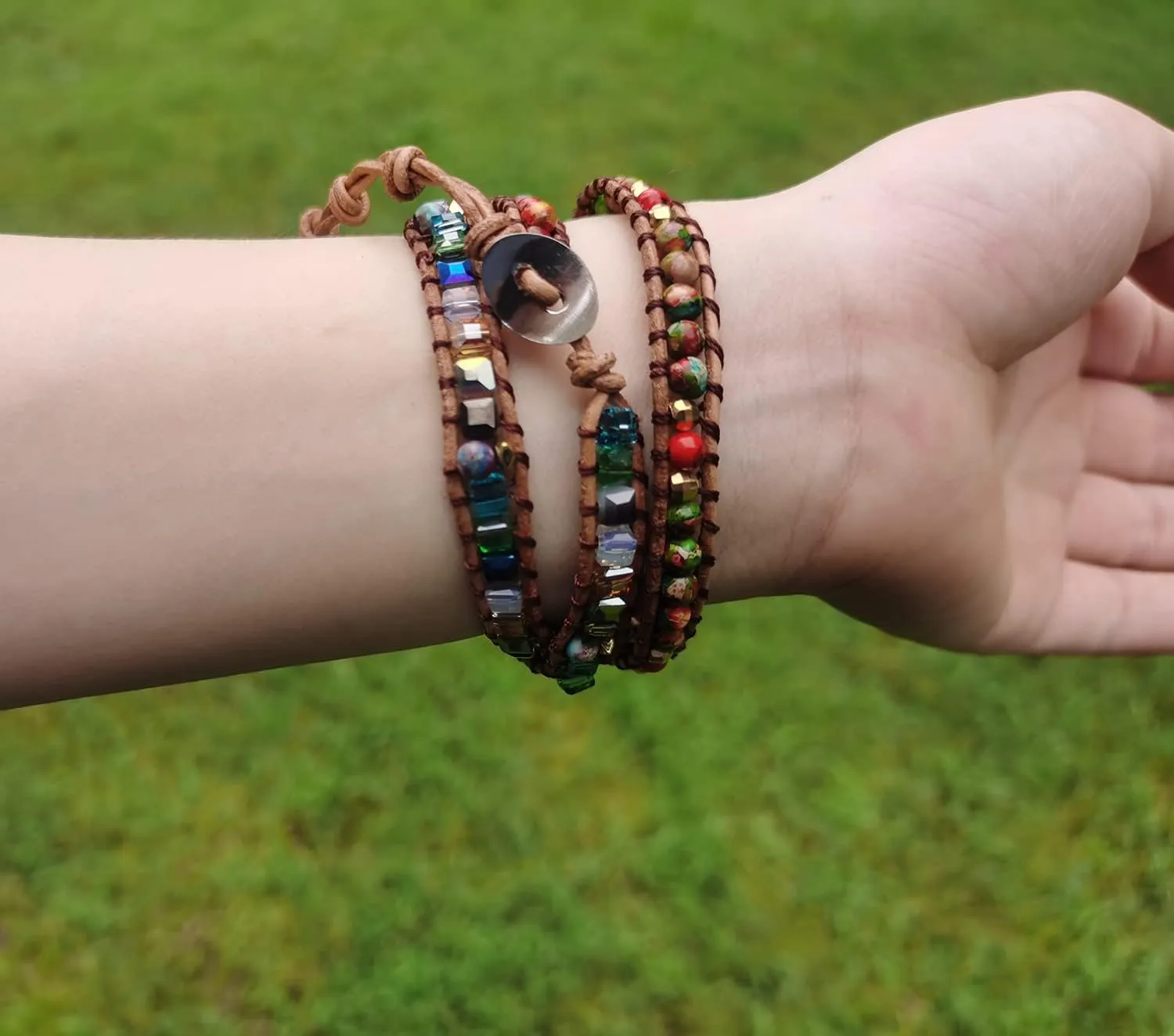 ZOSOJONA Women Wrap Bracelet Boho Natural Jasper Crystal Stone Beads Strand Bracelets