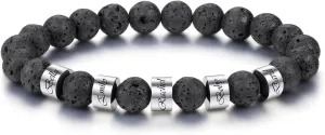 Zysta Personalized Beads Bracelets for Men Customized Tiger Eye Stone Beads Bracelet with 1-5 Names Custom Initial Name Chakra Stone Bracelet Custom ID Family Names Jewelry for Men Women