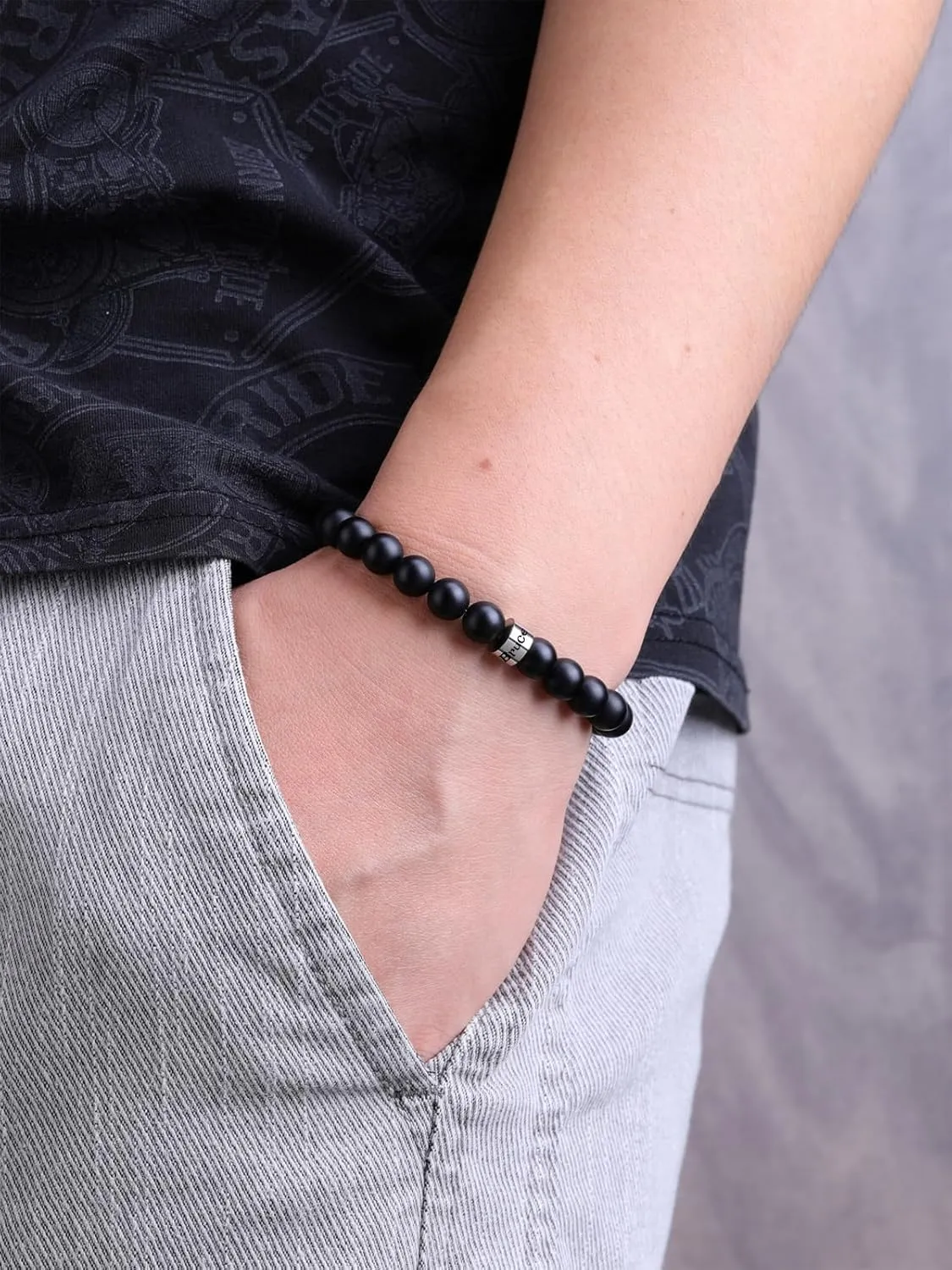 Zysta Personalized Beads Bracelets for Men Customized Tiger Eye Stone Beads Bracelet with 1-5 Names Custom Initial Name Chakra Stone Bracelet Custom ID Family Names Jewelry for Men Women