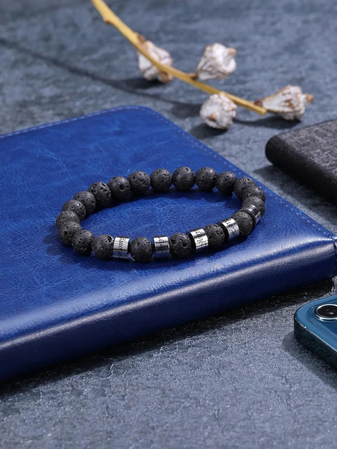 Zysta Personalized Beads Bracelets for Men Customized Tiger Eye Stone Beads Bracelet with 1-5 Names Custom Initial Name Chakra Stone Bracelet Custom ID Family Names Jewelry for Men Women