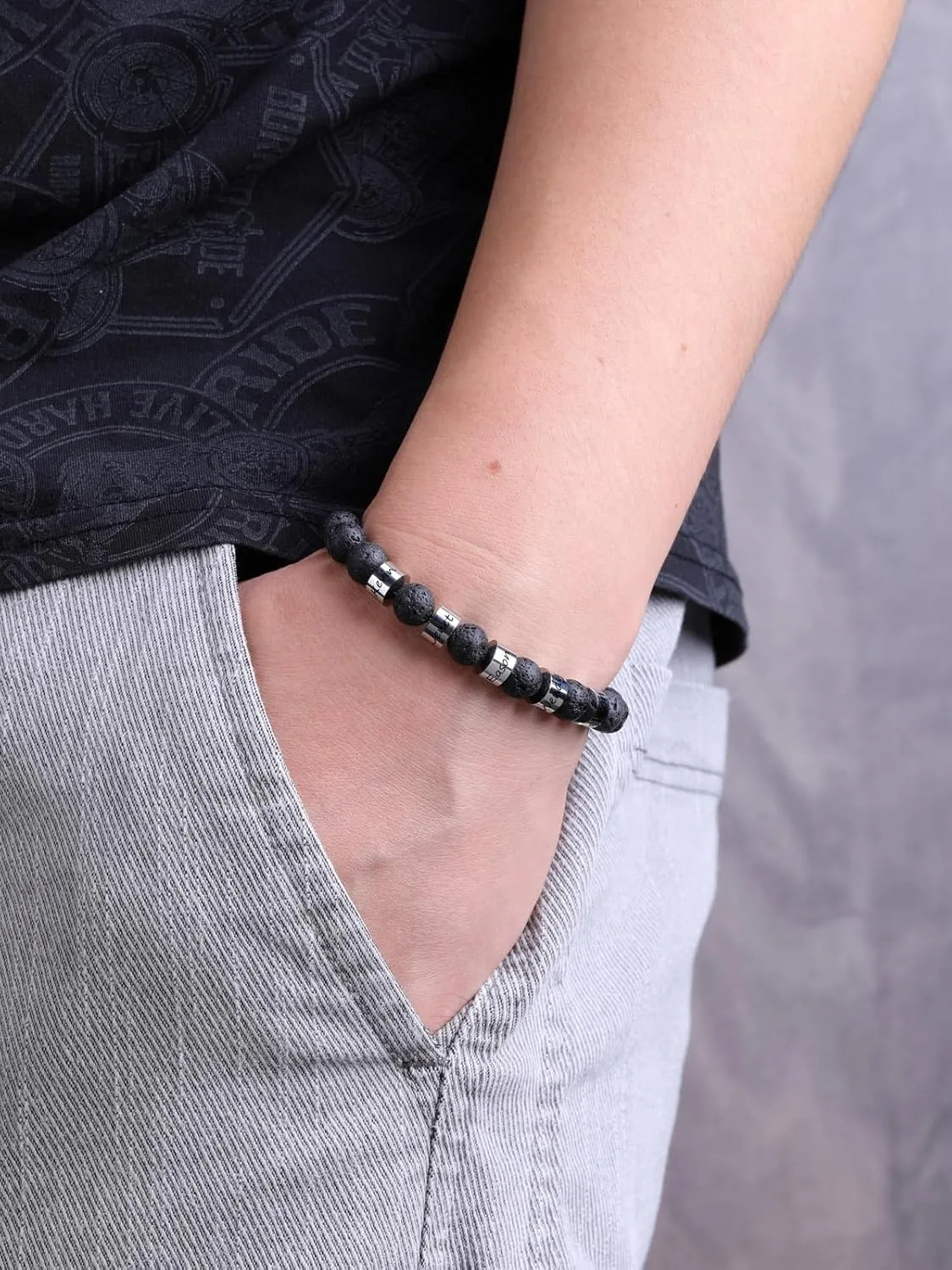 Zysta Personalized Beads Bracelets for Men Customized Tiger Eye Stone Beads Bracelet with 1-5 Names Custom Initial Name Chakra Stone Bracelet Custom ID Family Names Jewelry for Men Women
