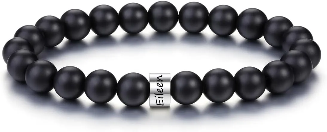 Zysta Personalized Beads Bracelets for Men Customized Tiger Eye Stone Beads Bracelet with 1-5 Names Custom Initial Name Chakra Stone Bracelet Custom ID Family Names Jewelry for Men Women