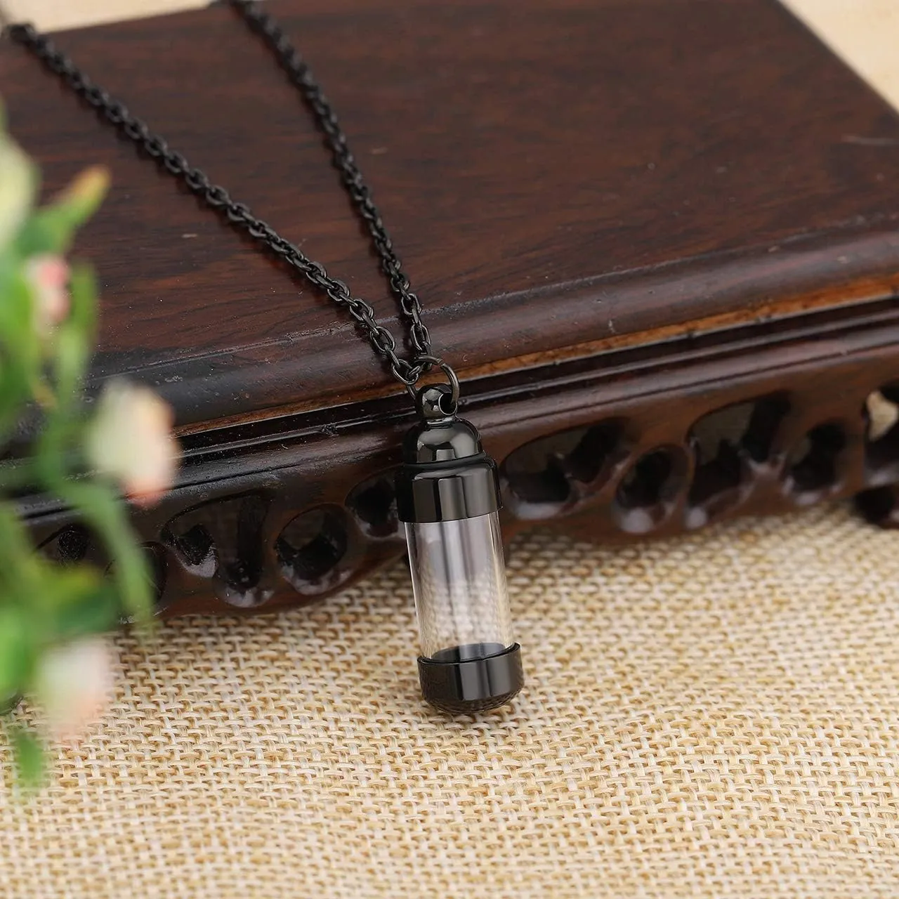 Zysta Personalized Engraving Acrylic Cylinder Urn Necklaces for Ashes Clear Glass Tube Vial Creamation Necklace Custom Ash Urns Locket Pendant Keepsake Memorial Jewelry