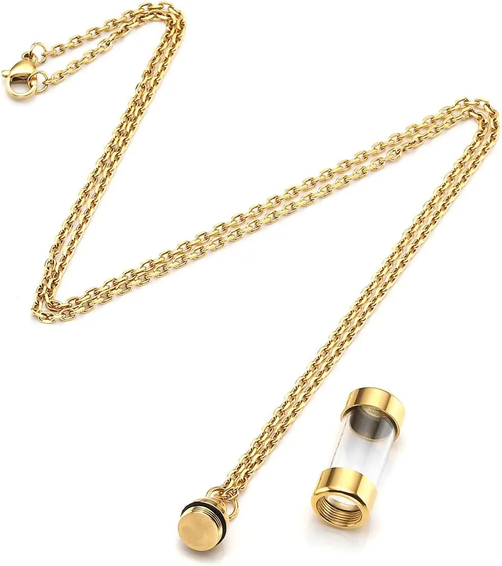 Zysta Personalized Engraving Acrylic Cylinder Urn Necklaces for Ashes Clear Glass Tube Vial Creamation Necklace Custom Ash Urns Locket Pendant Keepsake Memorial Jewelry