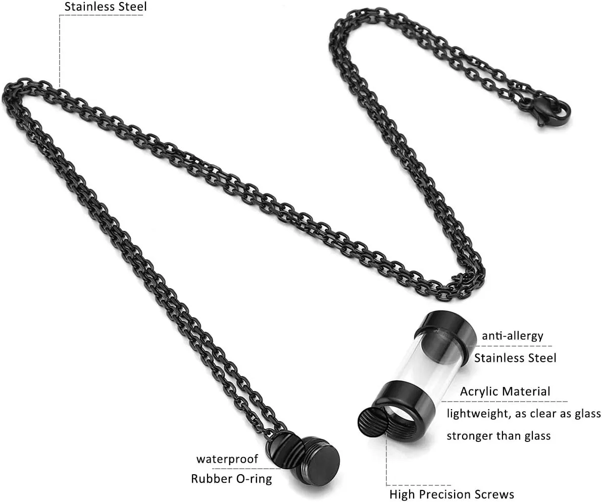 Zysta Personalized Engraving Acrylic Cylinder Urn Necklaces for Ashes Clear Glass Tube Vial Creamation Necklace Custom Ash Urns Locket Pendant Keepsake Memorial Jewelry
