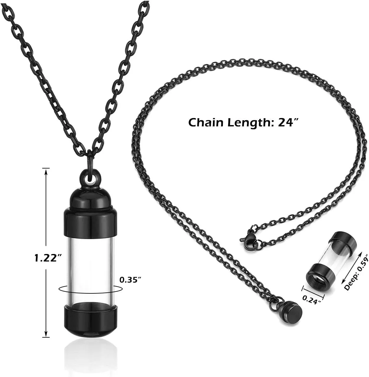 Zysta Personalized Engraving Acrylic Cylinder Urn Necklaces for Ashes Clear Glass Tube Vial Creamation Necklace Custom Ash Urns Locket Pendant Keepsake Memorial Jewelry