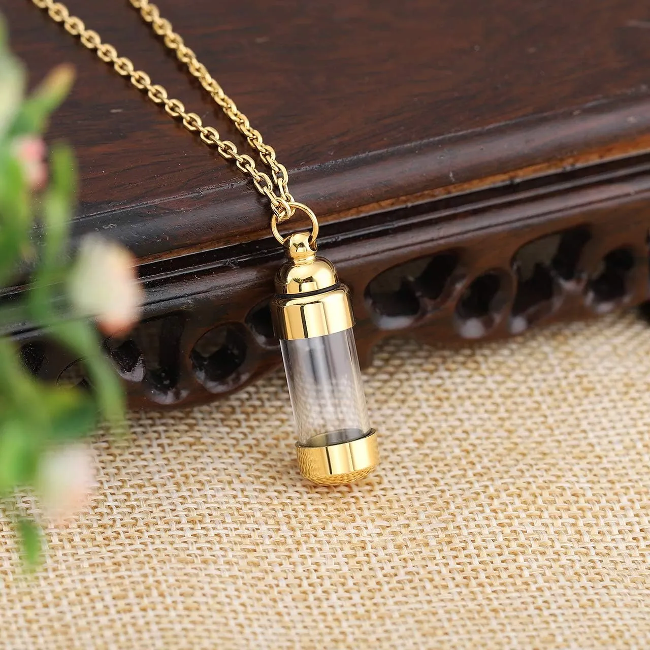 Zysta Personalized Engraving Acrylic Cylinder Urn Necklaces for Ashes Clear Glass Tube Vial Creamation Necklace Custom Ash Urns Locket Pendant Keepsake Memorial Jewelry